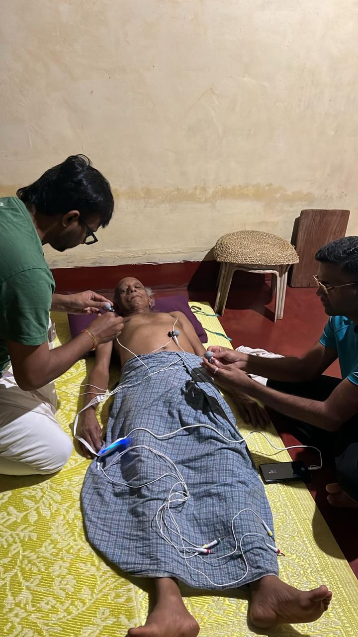 Portable ECG screening carried out at a village home