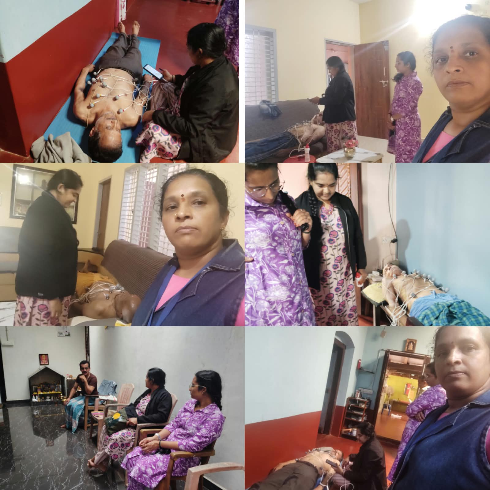 Collage of home-visit cardiac screening by community health volunteers